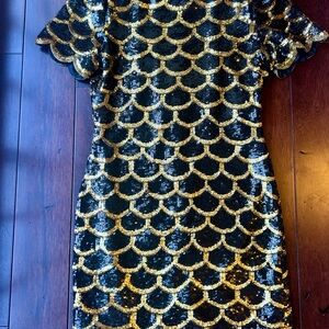 Vintage Laurence Kazar Black Dress with Gold Sequin Detail